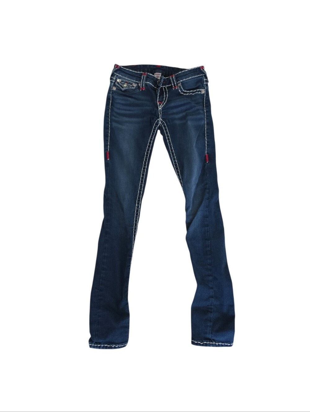 True Religion Dark Blue Women's Bootcut Jeans with Contrast Stitching Size 26